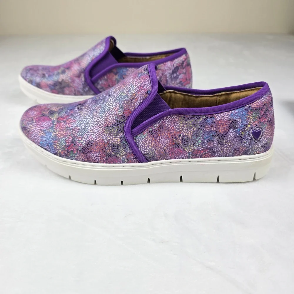 Nurse Mates Adela Slip On Shoes Womens 10M Purple Floral Print Pillowtop Comfort